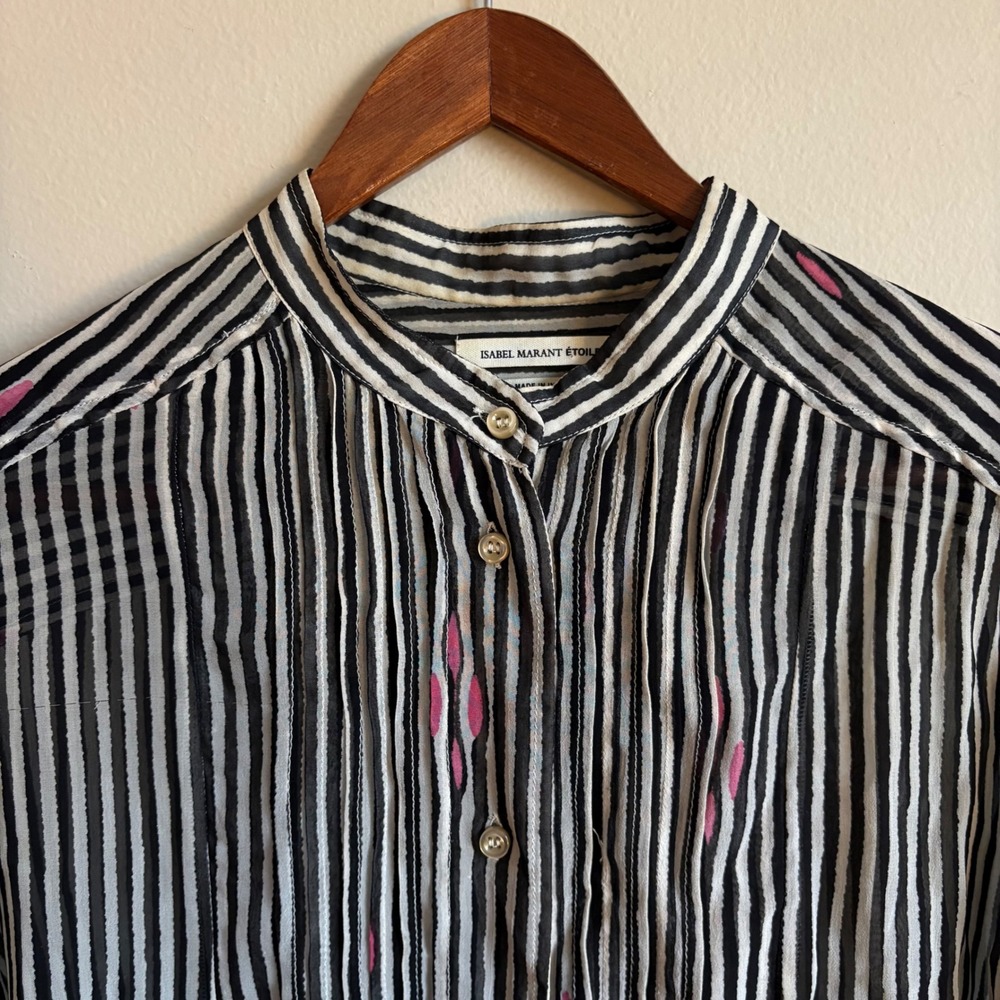Isabel Marant Etoile Womens BLack White Pink Striped Chiffon Charley Blouse